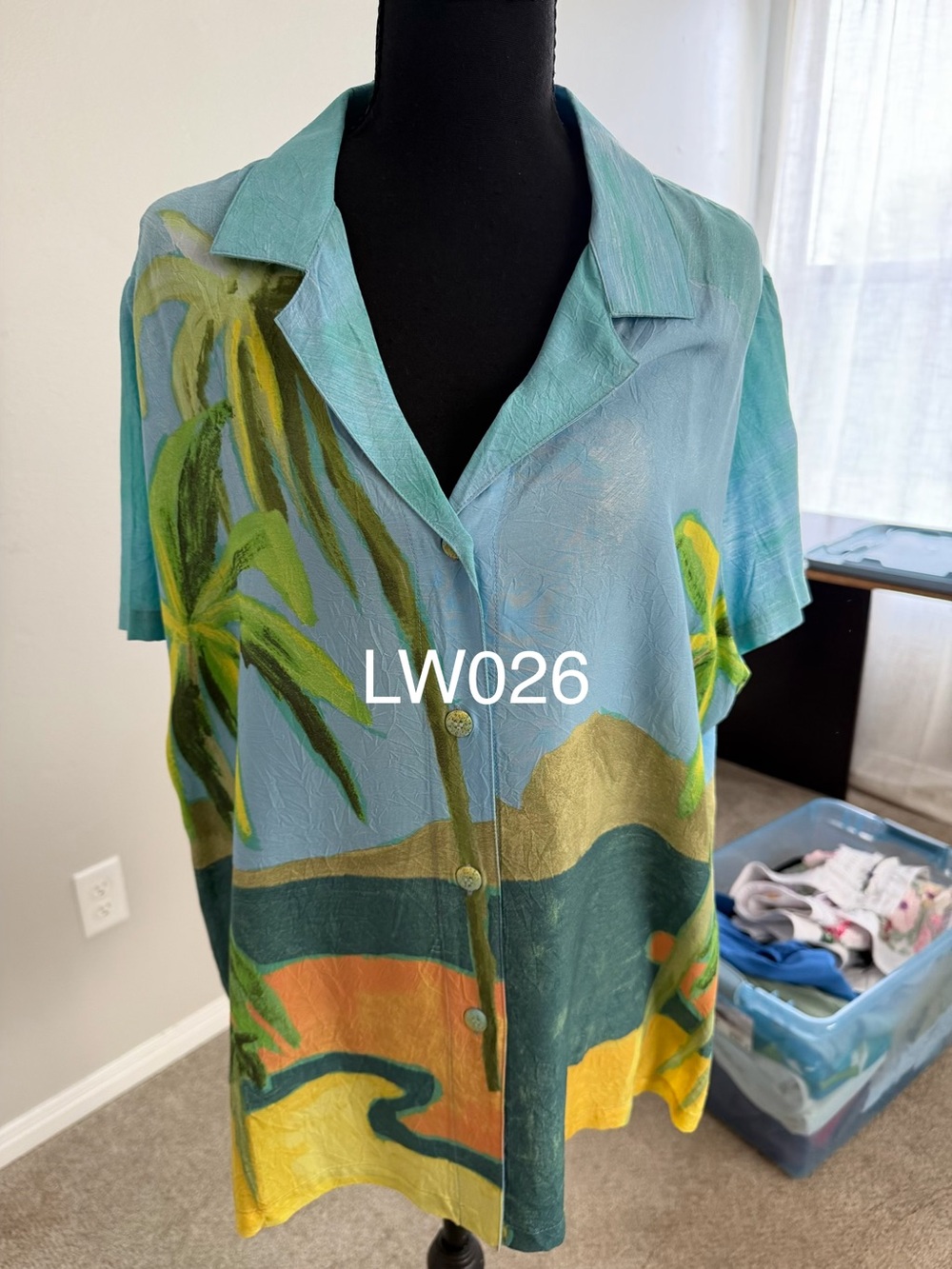 Jams World Teal and Green Tropical Print Button-Down Shirt